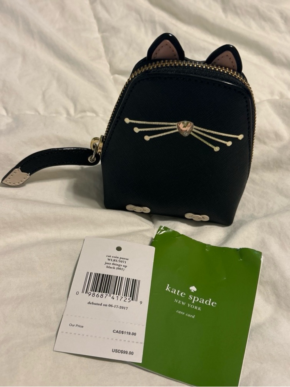 Like NEW kate spade Black Cat Coin zipper Pouch purse